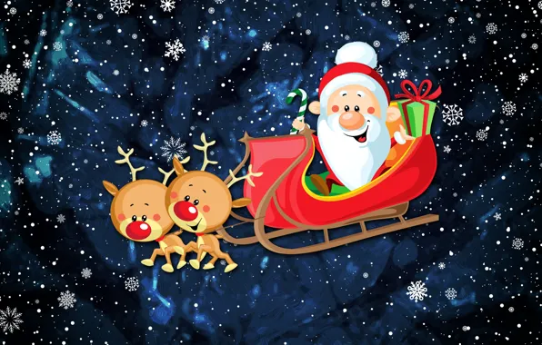 Winter, Minimalism, Snow, New Year, Christmas, Deer, Snowflakes, Santa