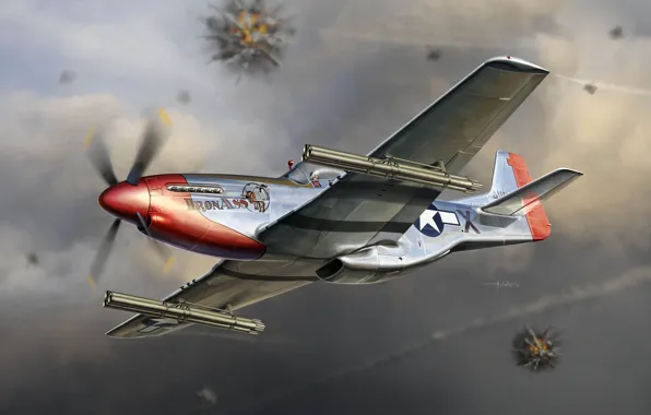 The plane, Mustang, fighter, battle, art, air, Mustang, USA