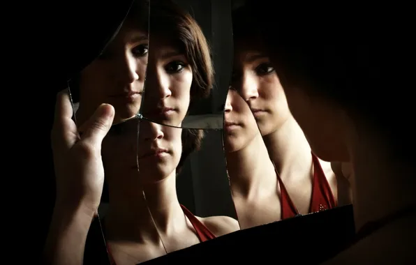 Girl, background, mirror