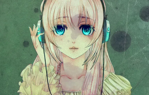 Girl, face, background, headphones, vocaloid, megurine luka