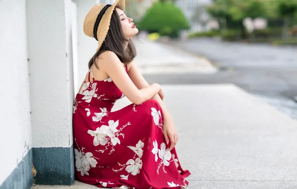 Girl, hat, dress, Asian, cutie