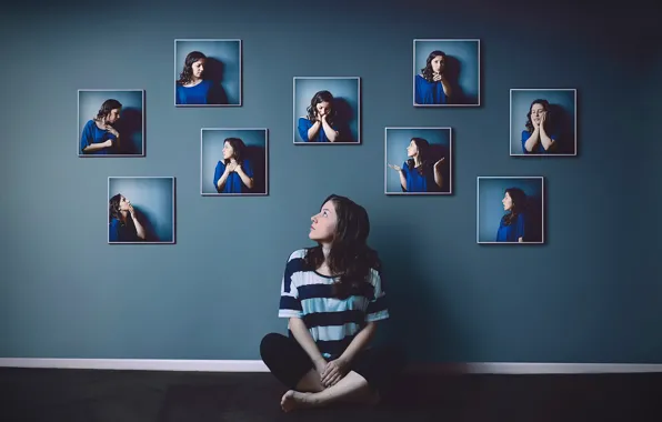 Girl, emotions, photo, wall, gestures, portraits