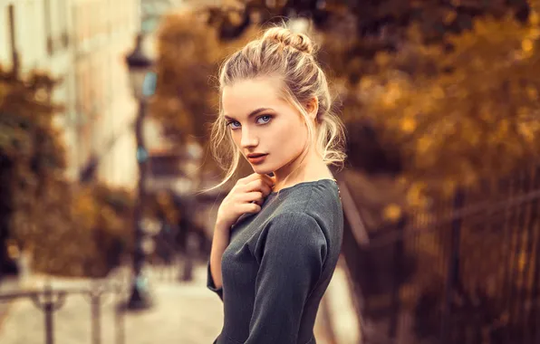 Summer, look, girl, the city, street, model, makeup, dress