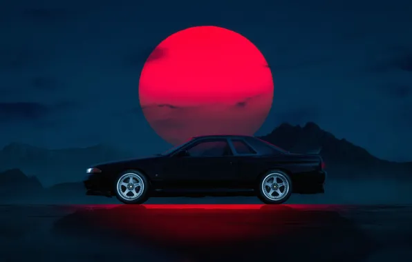 Auto, Machine, Nissan, Car, Star, Black, Sun, Night