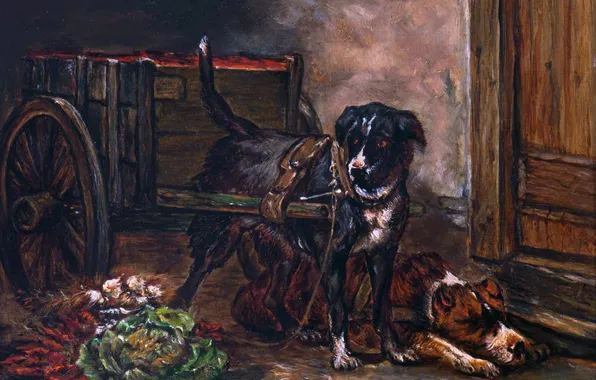 Picture Picture, Dogs, Two, Henrietta Ronner-Knipe, Truck, Henriette Ronner-Knip, The Belgian artist, Two dogs at a …
