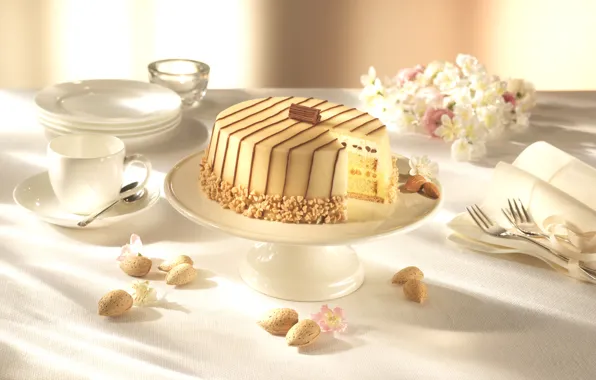 Picture flowers, table, food, cake, cream, dessert, cakes, sweet