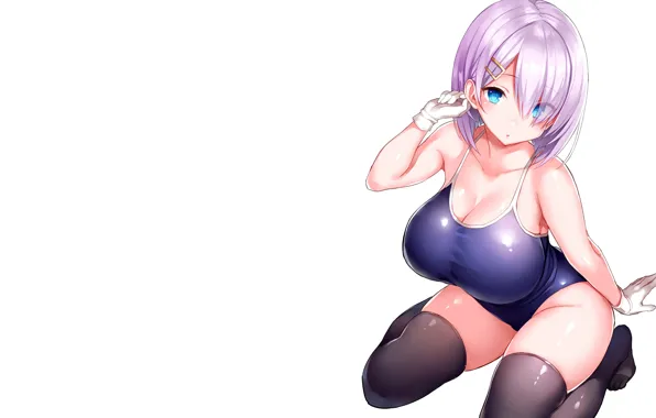 Girl, sexy, cleavage, thighhighs, pink hair, boobs, anime, blue eyes