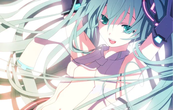 Eyes, girl, hair, anime, art, vocaloid, hatsune miku, Vocaloid