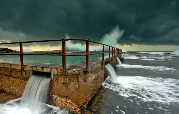 Sea, wave, landscape, night