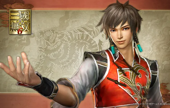 Picture tiger, clothing, figure, braids, guy, Chinese, Dynasty Warriors, Lu Xun