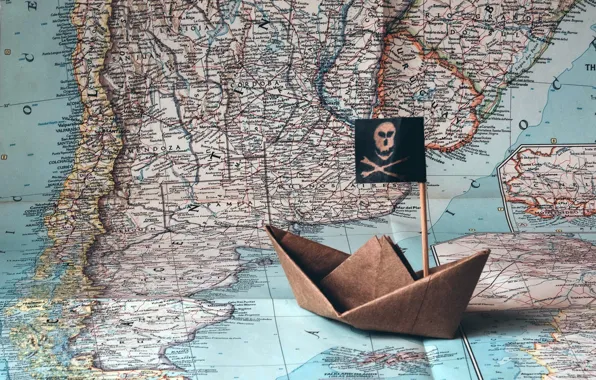 Picture ship, map, origami
