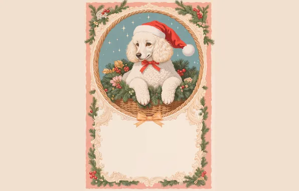 Look, dog, frame, Christmas, New year, face, needles, bow