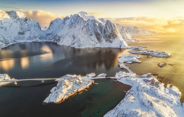Water, Islands, snow, landscape, nature, photographer, flight, the view from the top