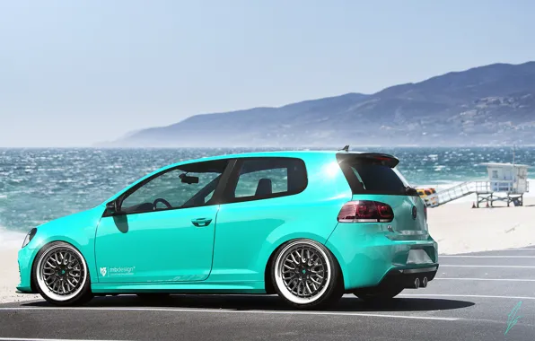 Picture Volkswagen, Sky, Blue, Beach, Mountain, Golf, Sea, Rear