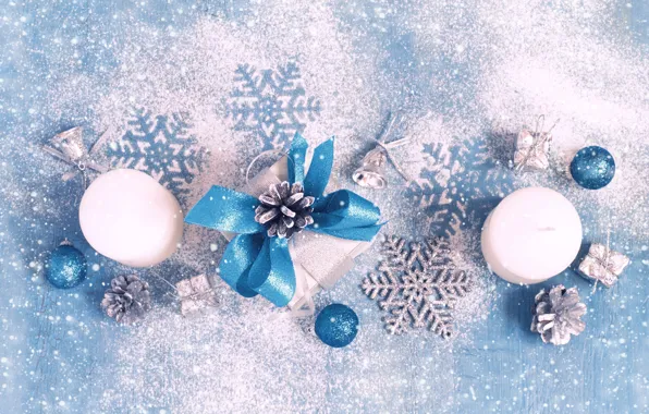Picture winter, snow, decoration, snowflakes, candles, New Year, Christmas, happy