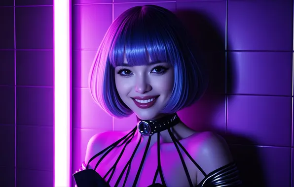 Picture women, anime girls, Korean, purple background, AI art, Midjourney