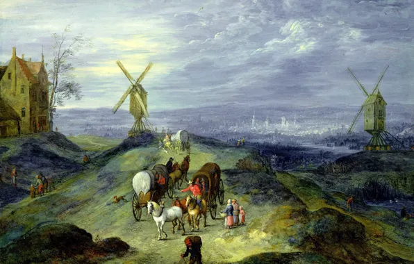 Picture, Jan Brueghel the elder, Landscape with Two Windmills