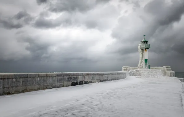 Picture winter, sea, lighthouse