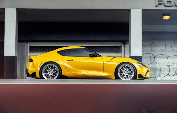 Picture yellow, sports car, side view, Toyota Supra, 2020 Toyota GR Above