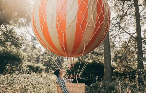 Picture forest, balloon, Bird Man, Up Up and Away