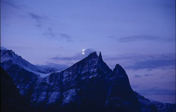 Winter, the sky, clouds, snow, mountains, nature, rocks, the moon