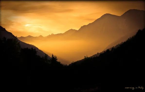 The sky, landscape, mountains, nature, fog, dawn, Wallpaper, morning