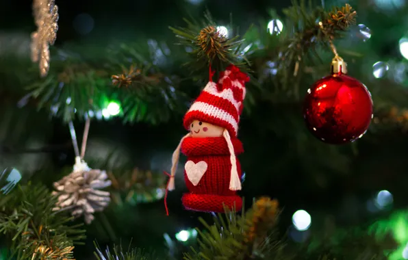 Decoration, toys, spruce, Christmas, girl, New year, tree