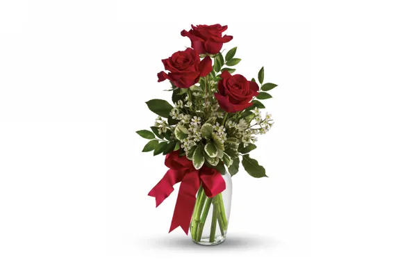 Picture roses, bouquet, vase, bow