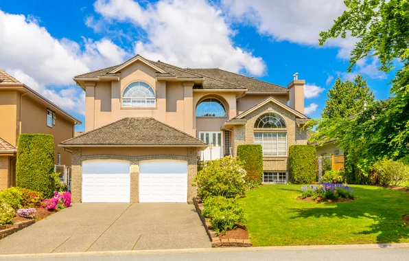 Greens, the sky, grass, the sun, clouds, trees, flowers, design
