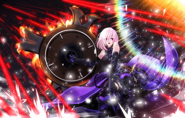 Girl, anime, art, shield, Fate/Grand Order, Shielder