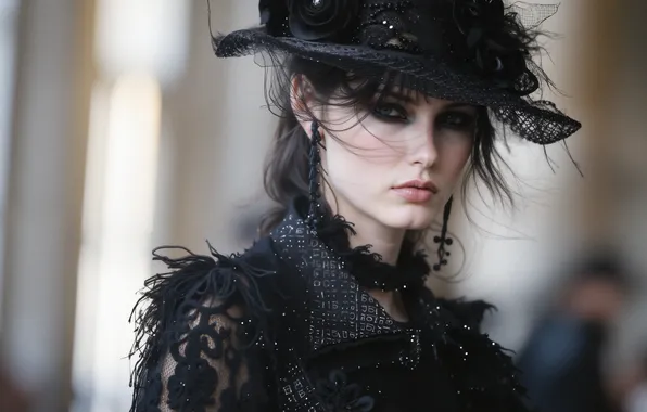 Look, girl, pose, portrait, hat, makeup, brunette, hat