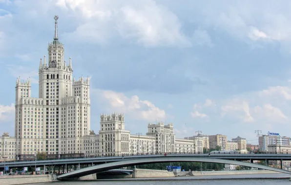 Bridge, house, river, background, widescreen, Wallpaper, building, Moscow