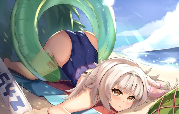 Picture girl, sexy, ass, beach, long hair, sea, anime, beautiful