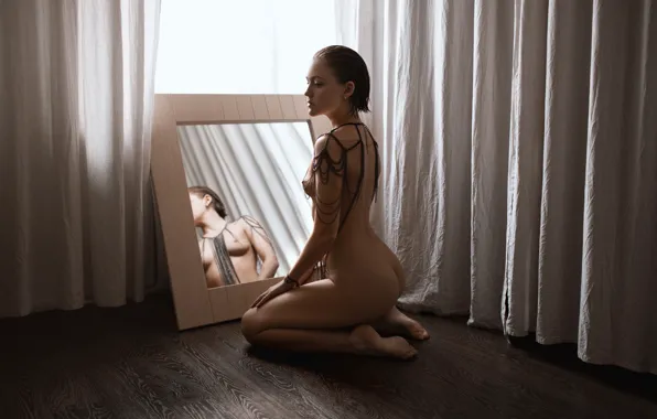 Ass, chest, girl, pose, reflection, model, naked, body