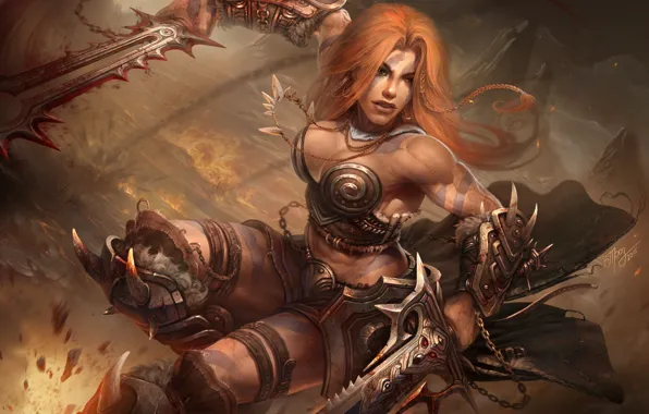 Picture weapons, woman, chain, Barbarian, Diablo-III