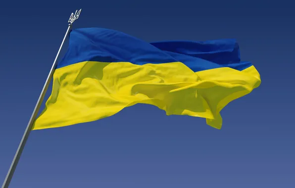 Flag, UKRAINE, small coat of arms
