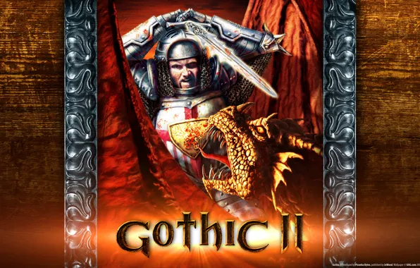 Picture dragon, sword, Gothic II, armor of the paladin, Gothic 2