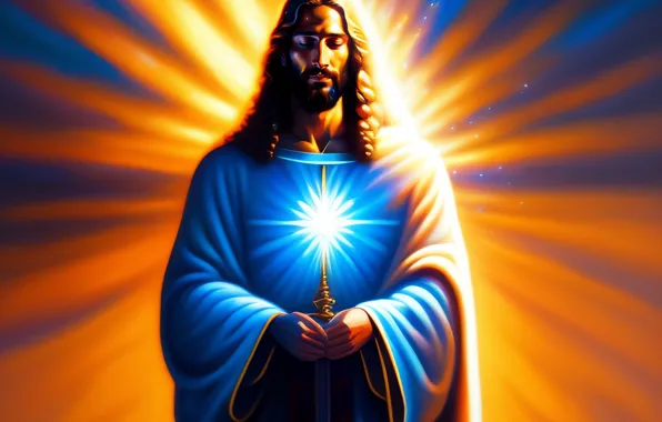 Jesus, Hair, Male, Religion, Jesus Christ, Front, Digital art, AI art