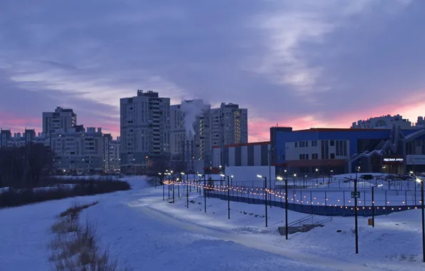 Picture the sky, clouds, snow, building, home, spring, the evening, Russia
