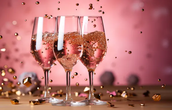 Holiday, wine, glasses, Christmas, alcohol, New year, gold plated, champagne
