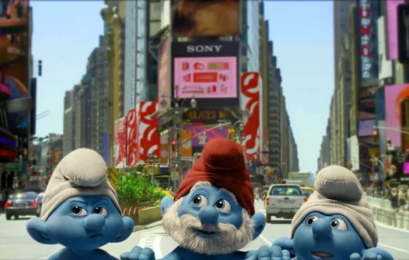 Picture the city, New York, street, look, Smurfs, gnomes, The Smurfs, Smurfs