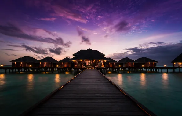 Picture sunset, the ocean, pierce, Bungalow, Maldives, Anantara Resort, Anantara Veli Resort and Spa