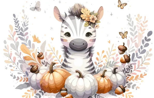 Autumn, look, leaves, butterfly, styling, Zebra, pumpkin, white background