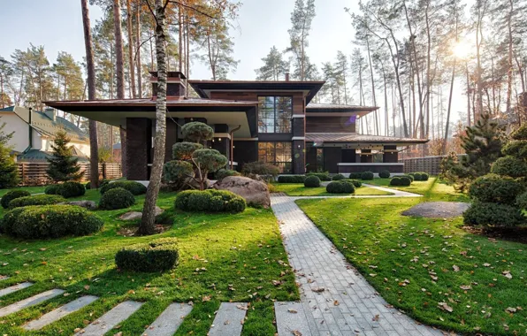 Picture design, Villa, garden, architecture, flowerbed, facade, by 33bY Architecture, Prairie House