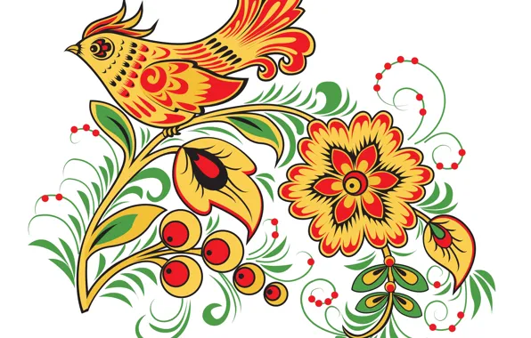 Flowers, bird, curls