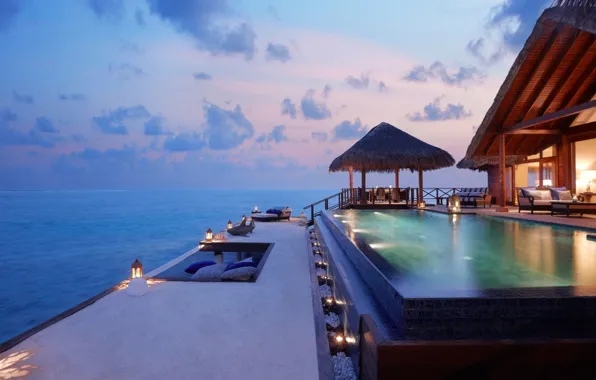 Picture the ocean, the evening, pool, Bungalow