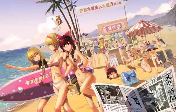 Izayoi sakuya, alice margatroid, kochi have done the art, kirisame marisa, bikini, hakurei reimu, hong …