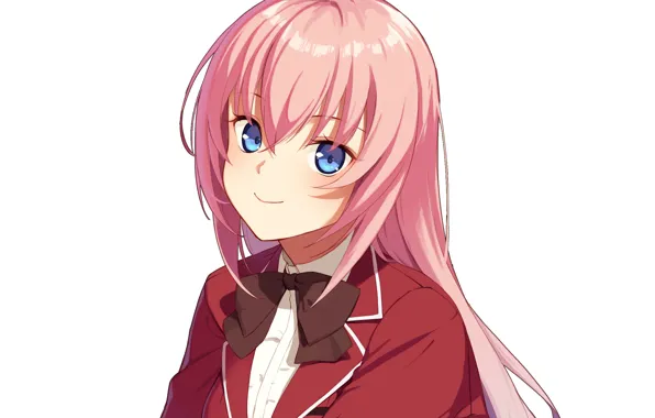 Picture look, girl, smile, background, white background, Youkoso Jitsuryoku Shijou Shugi no Kyoushitsu e, Welcome To …