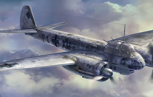 Picture art, airplane, aviation, ww2, ju-88