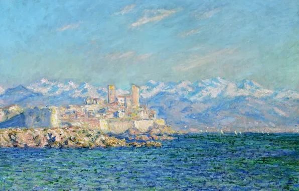 Sea, snow, landscape, mountains, France, picture, Claude Monet, Antibes